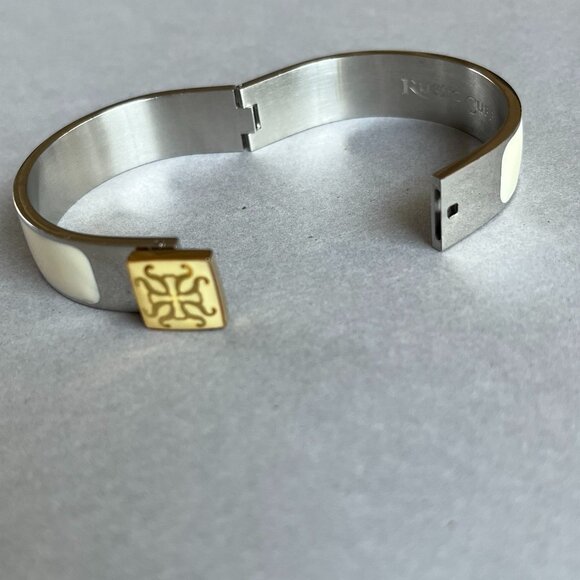 Rustic Cuff Stainless and Enamel Hinged Bangle Bracelet Logo - Picture 4 of 4